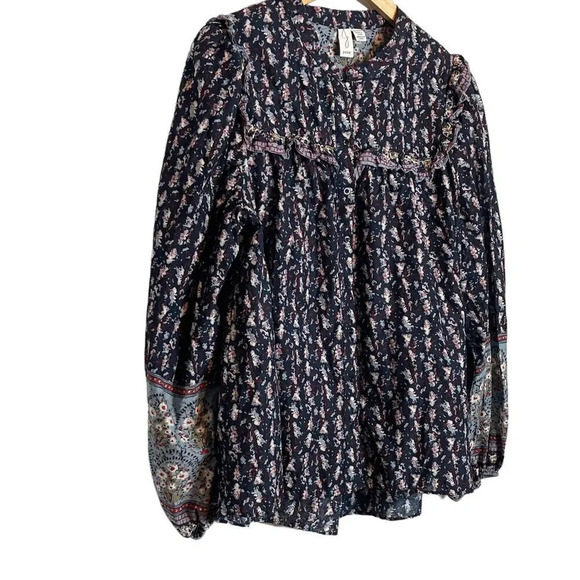 Joie | Floral Button Front Blouse Long Sleeve Peasant Boho Henley - Picture 3 of 8